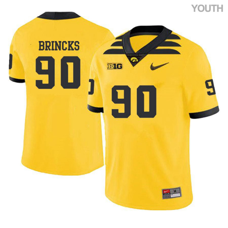Youth Iowa Hawkeyes NCAA #90 Sam Brincks Yellow Authentic Nike Alumni Stitched College Football Jersey JF34R48RD